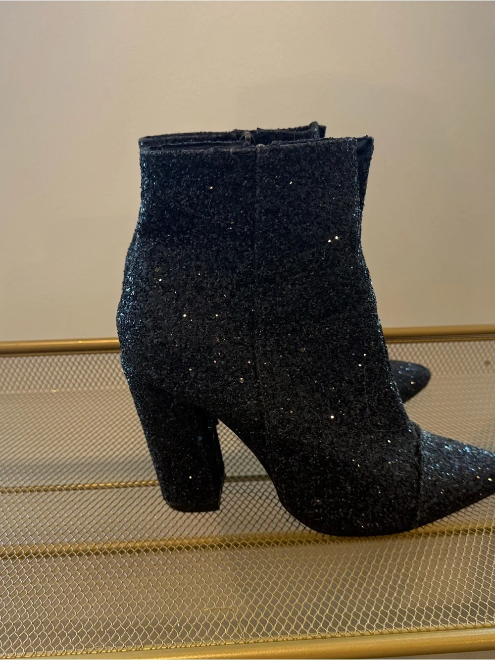 Black Sparkle Pointed-Toe Ankle Boots - Women's